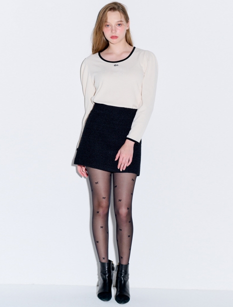 Boucle tweed Wool mini skirt_Black