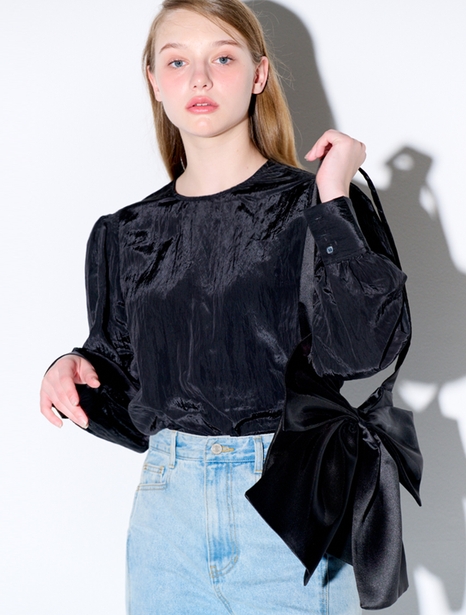 Shining scarf blouse_Black