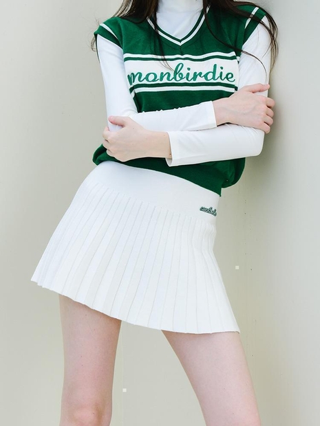 FLARED PLEATS SKIRT 플레어 플리츠 니트스커트_WHITE