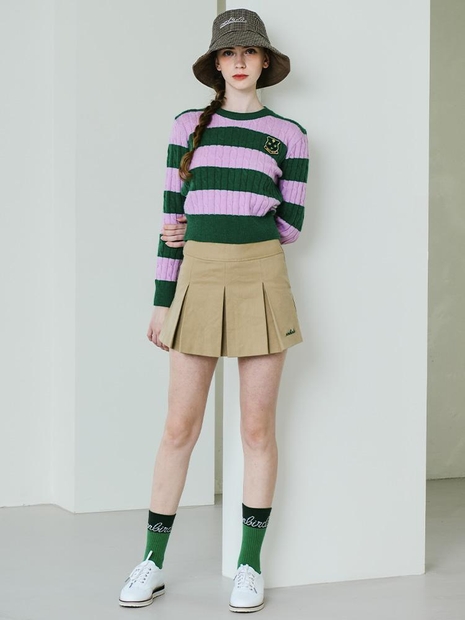 SOFT TOUCH WARM PLEATS 소프트기모 자수 플리츠 스커트_D.BEIGE