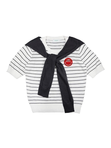 CAPE STRIPE KNIT 케이프 세트 스트라이프 반팔니트_D.GREY