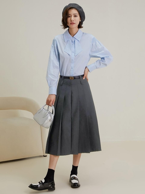 LS_Pleated drape long skirt