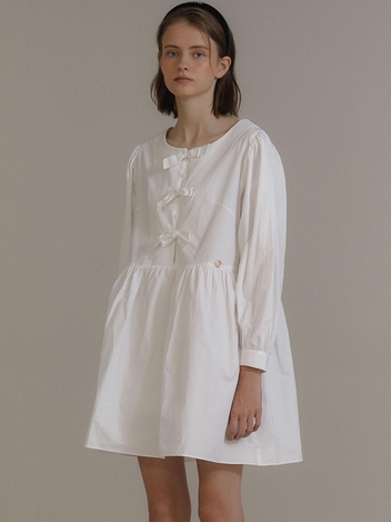 ANC RIBBON SHIRRING DRESS_WHITE