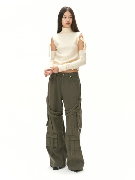 TIE-UP CARGO PANTS / KHAKI