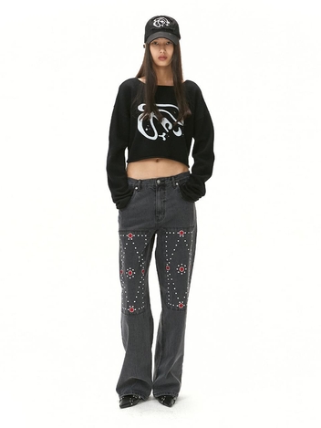 CUBIC EMBROIDERY DENIM / BLACK