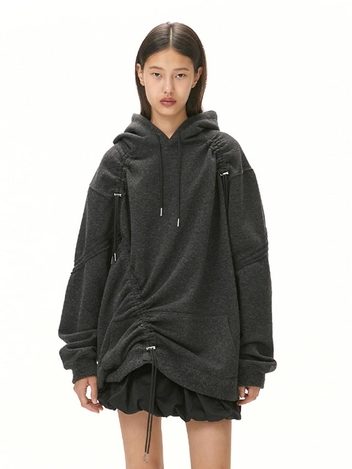 STRING WOOL HODDED SWEATSHIRT / CHARCOAL
