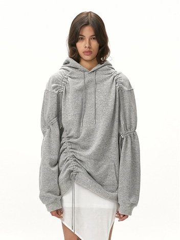 STRING WOOL HODDED SWEATSHIRT / GREY