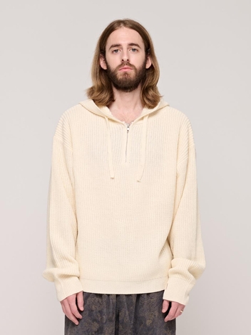 CB HALF ZIP UP HOOD KNIT (IVORY)