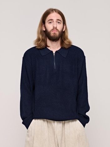 CB HACHI ZIP UP COLLAR KNIT (NAVY)