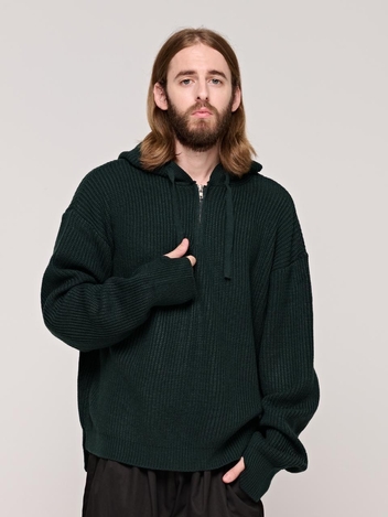 CB HALF ZIP UP HOOD KNIT (GREEN)