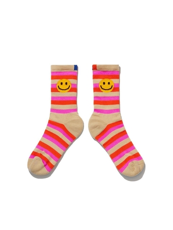 KULE THE WOMENS SMILE STRIPE SOCK - BEIGE/PINK/POPPY