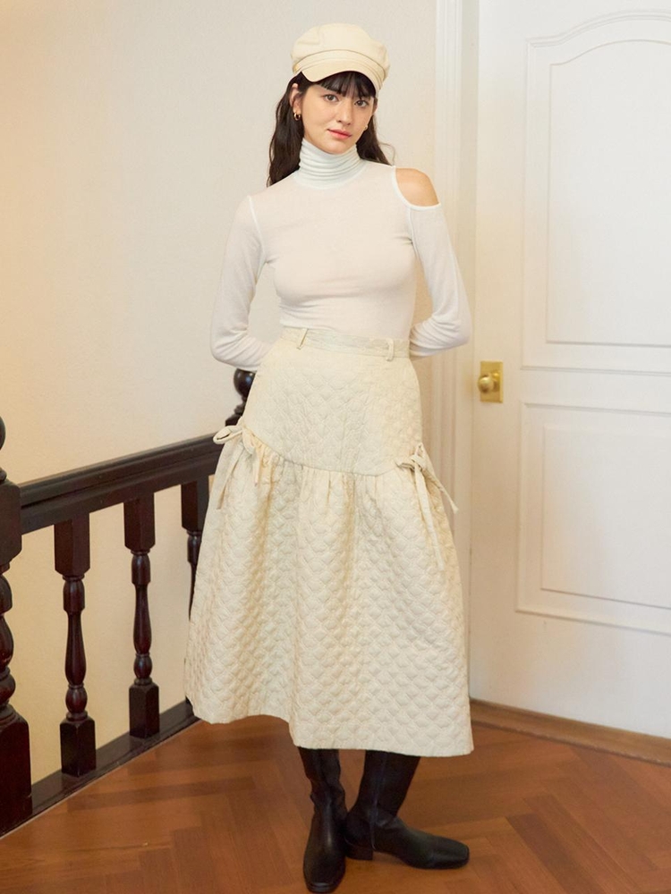 Ribbon Quilting Skirt_ Ivory