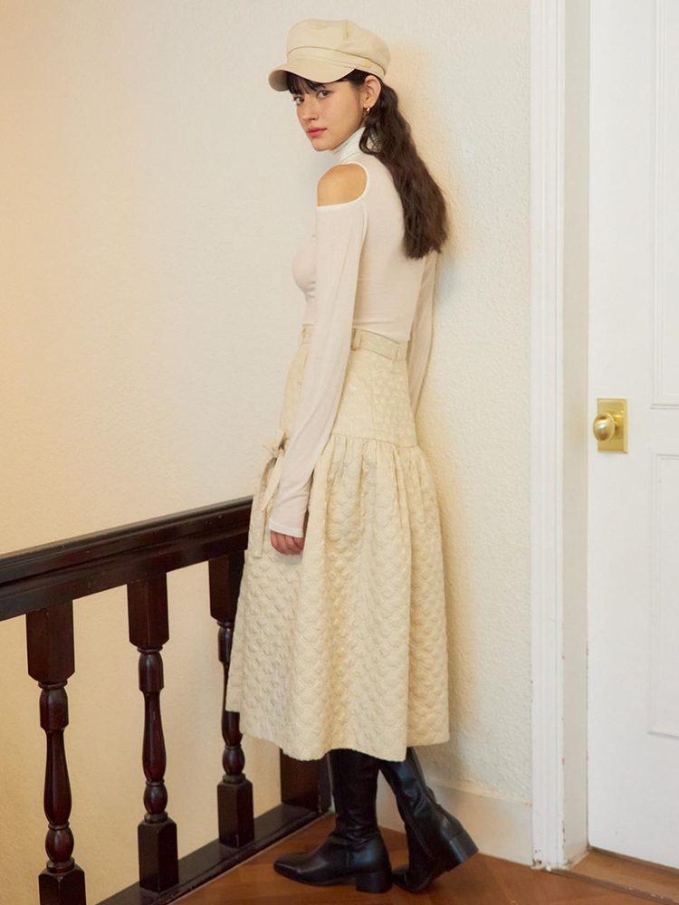 Ribbon Quilting Skirt_ Ivory