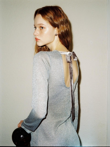 Velvet Ribbon Long Silver Dress