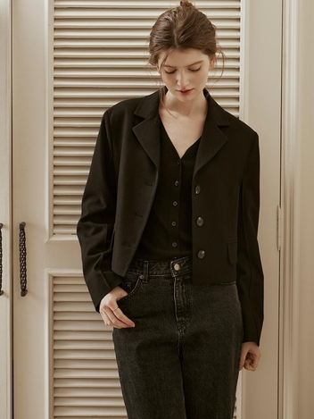 [HUNCH] Wool blend notched crop blazer (2color)