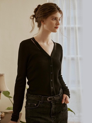 [HUNCH] Slit point v neck cardigan (2color)