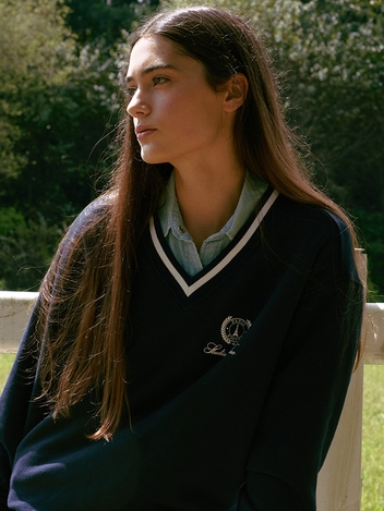 (WOMEN) V Neck Sweatshirt_Navy