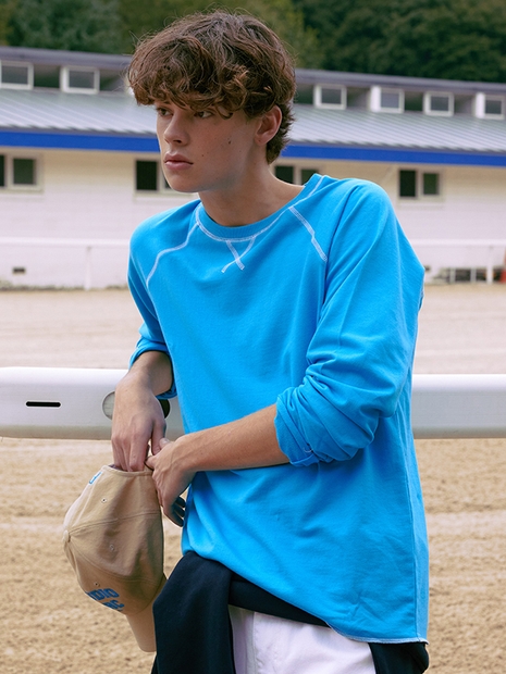 (MEN) Stitch Raglan Long Sleeve T-Shirt_Turkish blue