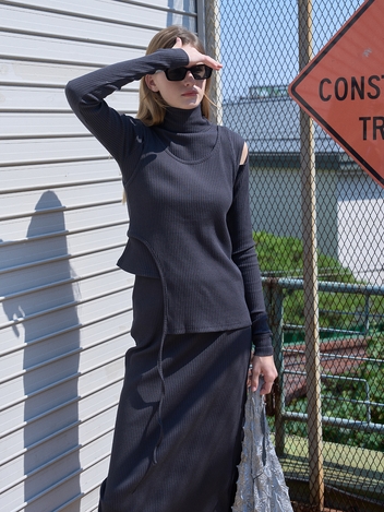 Cut out Strap Ribbed Sleeveless Span Tshirts Deep navy