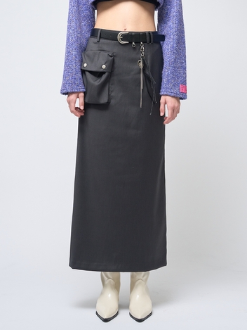 1Cargo Pocket Long Skirt Charcoal