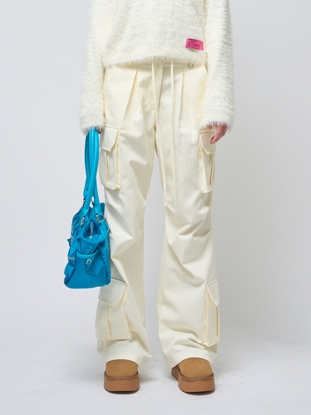 4Cargo Pocket Pintuck Keyring Straight Pants Cream