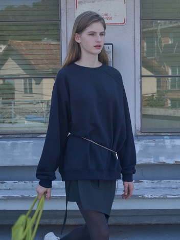Pintuck raglan sleeve Logo embroidery Swet shirts Navy