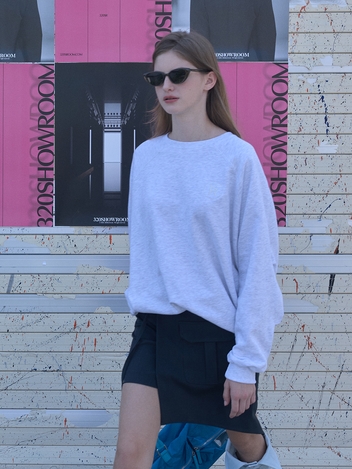 Pintuck raglan sleeve Logo embroidery Swet shirts Melange