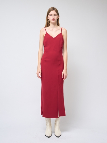 Feminine line Sleeveless Slit Long dress Red