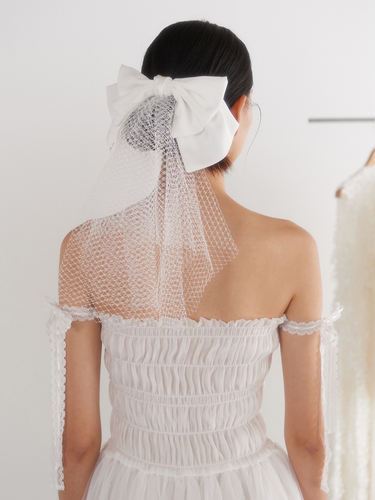 Bridal Mesh Ribbon Veil_white