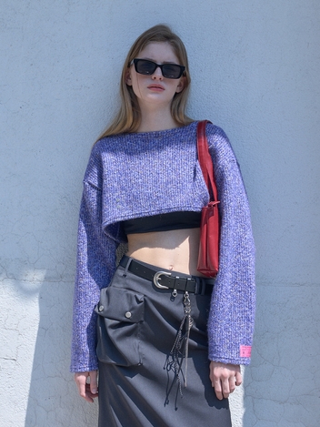 Wool blend Round neck Crop Stud Knit Tshirts Purple
