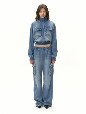 CARGO DENIM SWEAT PANTS / BLUE