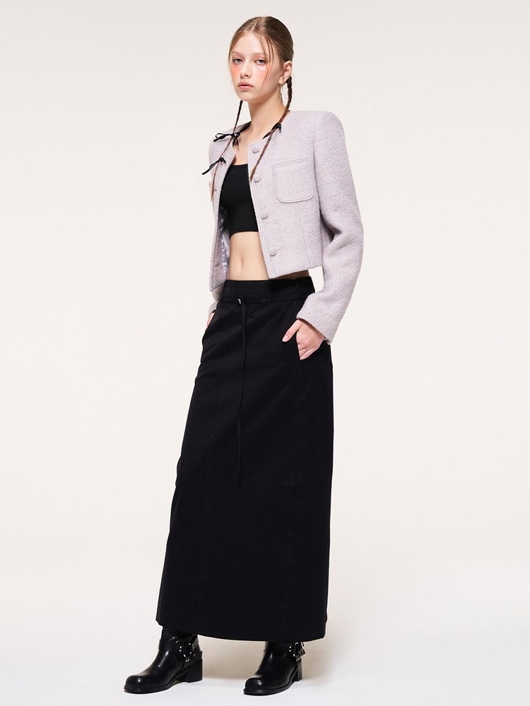 Belt Long Skirt, Black