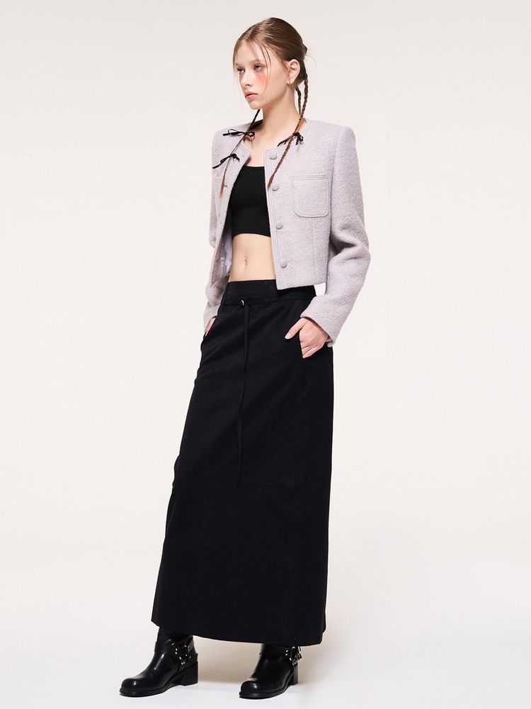 Belt Long Skirt, Black