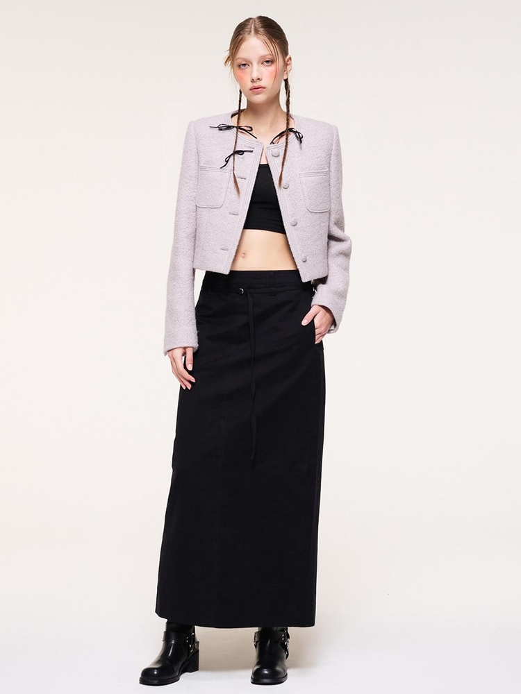 Belt Long Skirt, Black