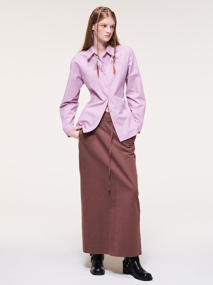 Belt Long Skirt, Brick Brown