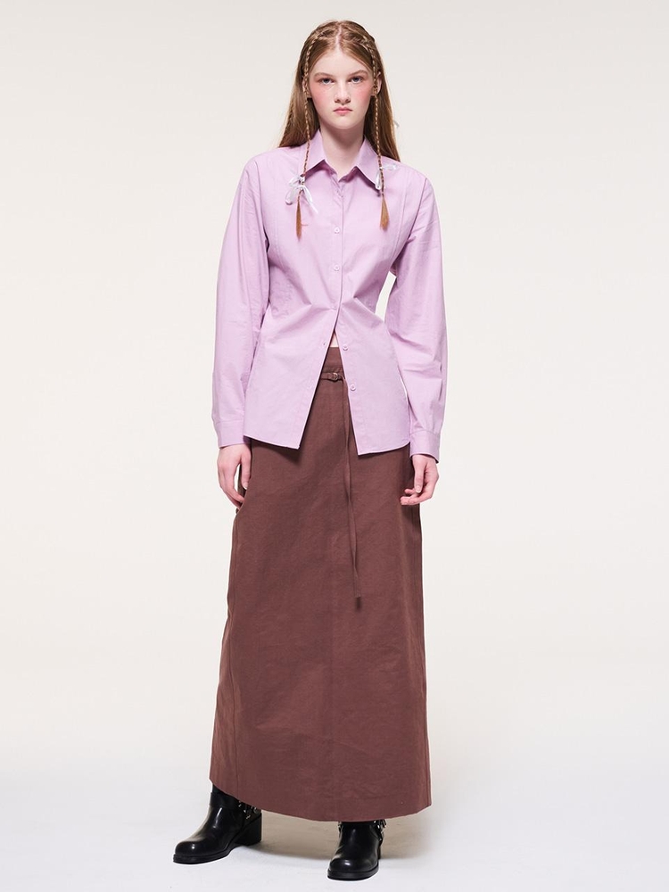 Belt Long Skirt, Brick Brown