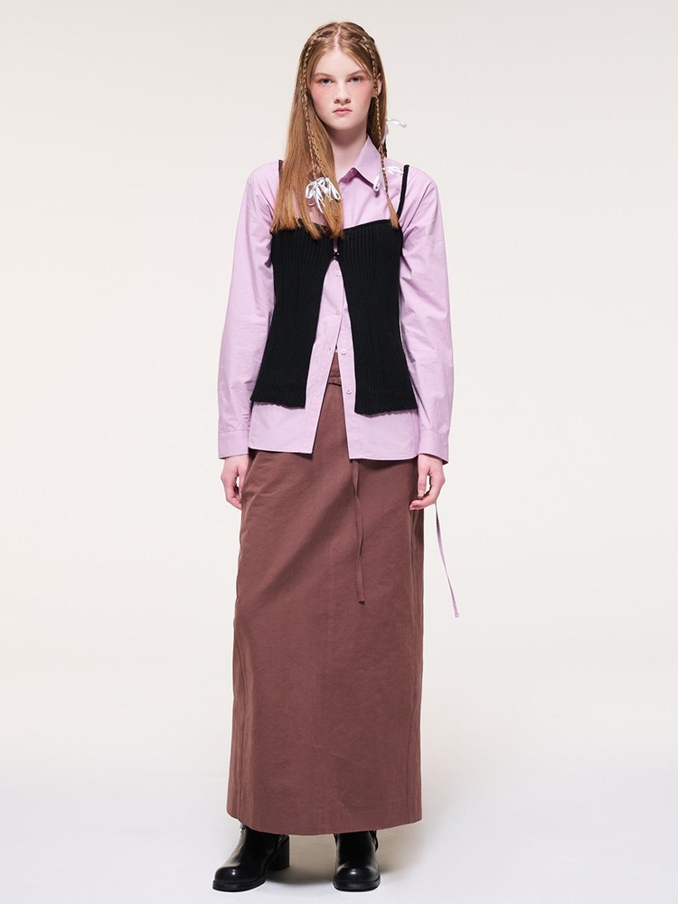 Belt Long Skirt, Brick Brown