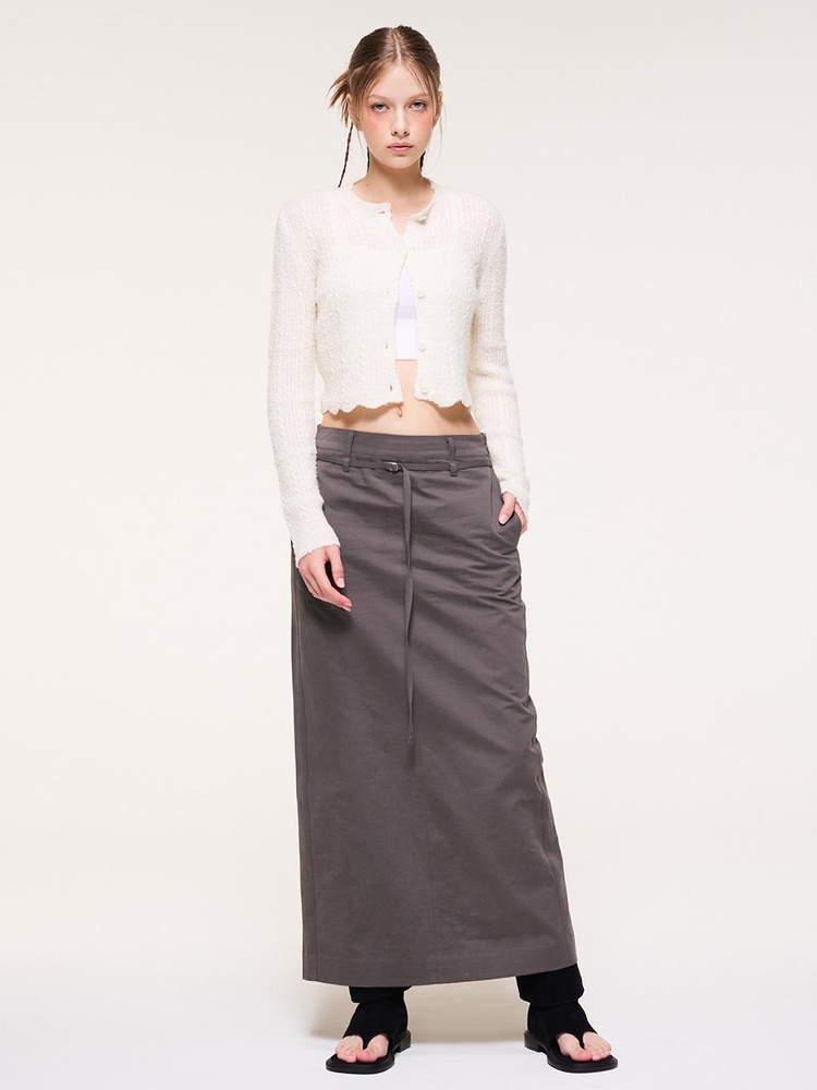 Belt Long Skirt, Charcoal