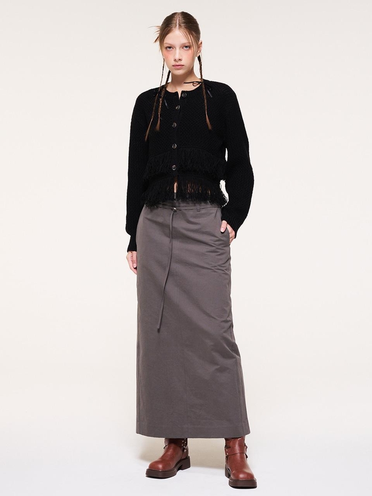 Belt Long Skirt, Charcoal