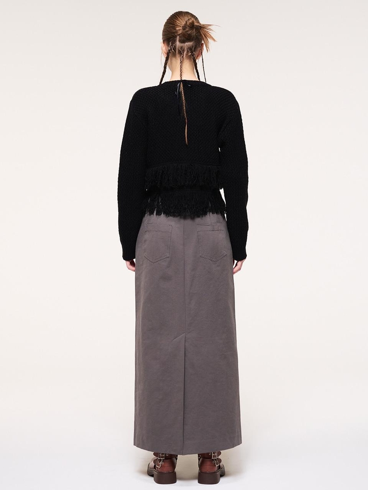 Belt Long Skirt, Charcoal