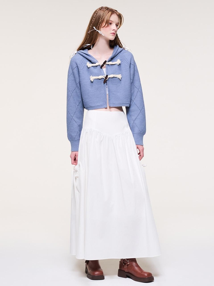 Toggle Point Hood Knit Cardigan, Sky Blue