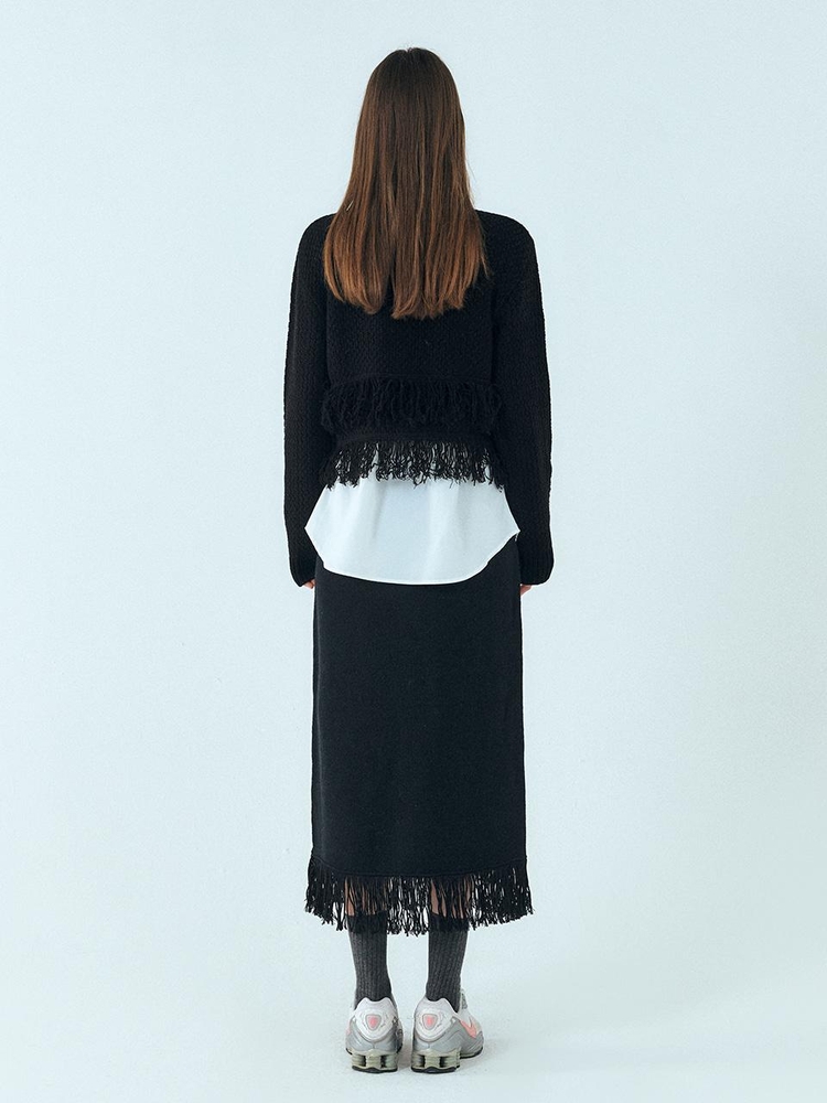 Layer Fringe Knit Cardigan, Black