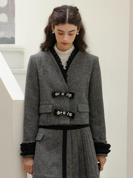 (9/27예약배송)DD_Woolen black lace set_Jacket