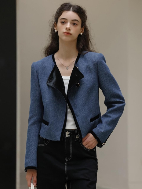 (9/27예약배송)DD_Velvet trim denim blue short jacket