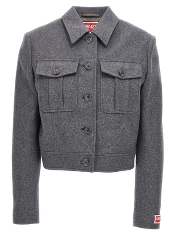겐조 Logo Patch Jacket Casual Jackets, Parka Gray FD62VE0419DM97