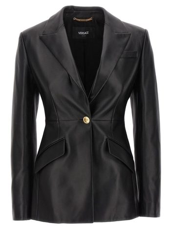 베르사체 Single-Breasted Leather Blazer Jackets Black 10114131A083471B000