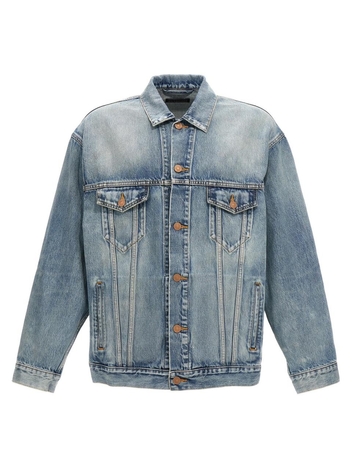 발렌시아가 Logo Print Denim Jacket Casual Jackets, Parka Light Blue 678354TDW143341