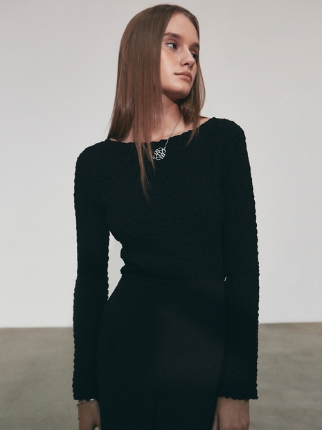 WRINKLE LACE LS TOP_BLACK