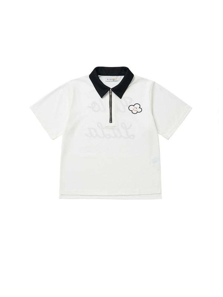 Hello LaLa Zip Up T-Shirts (헬로 라라 집업 티셔츠) [Black PK White]