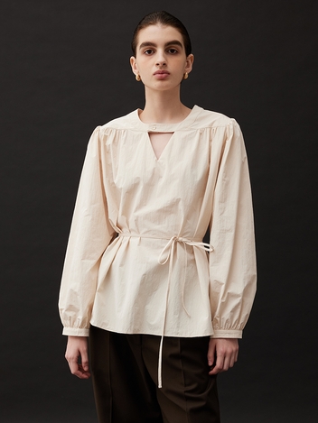Cut-Out Shirring Blouse In Cream